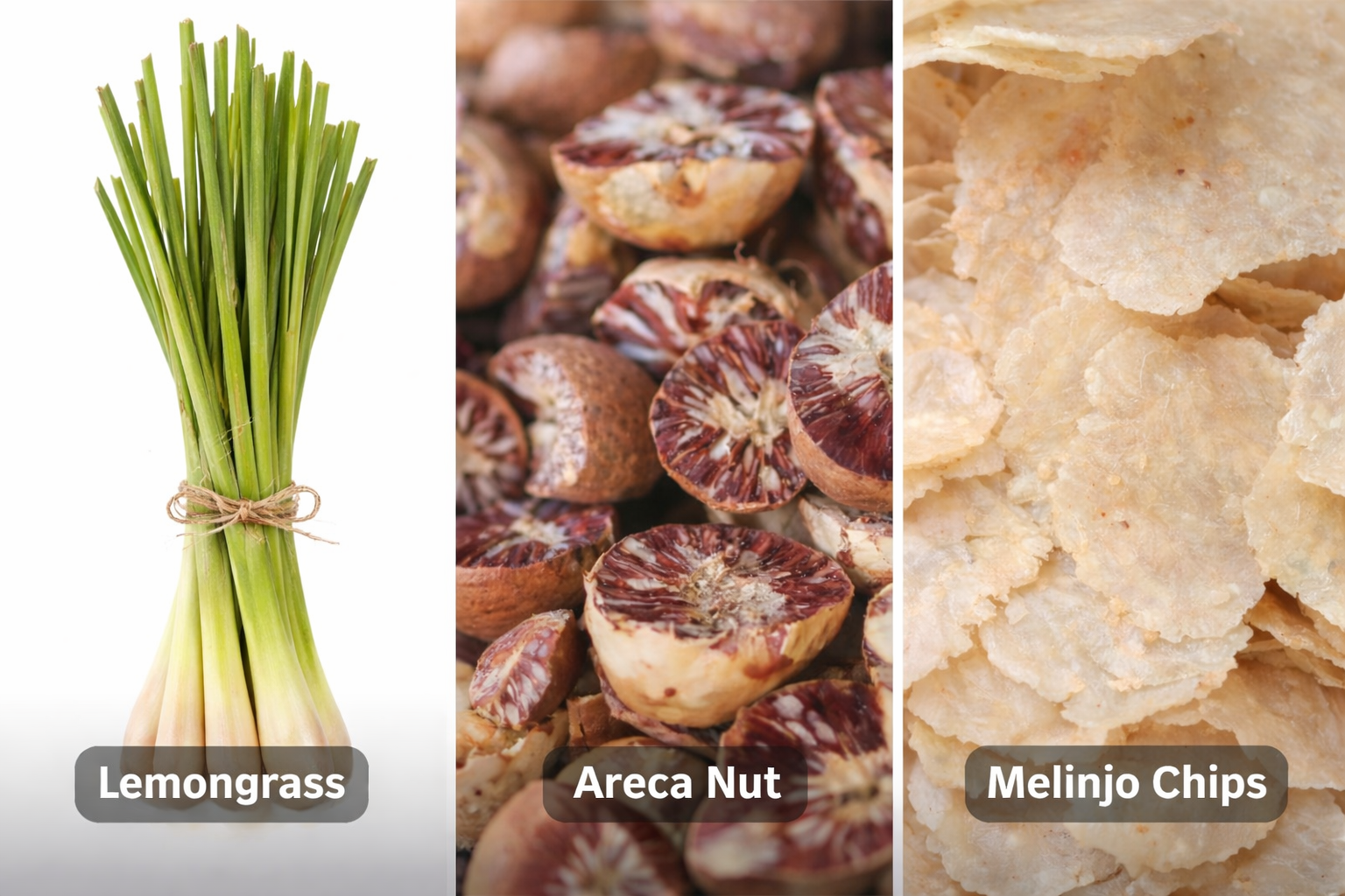 Premium Indonesian agricultural commodities — lemongrass, areca nut, melinjo chips